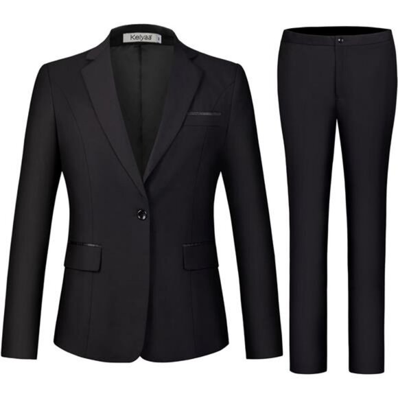 Women's 2 Piece Suit Notched One Button Slim Fit Office Tuxedo Blazer Pants Set - Picture 1 of 7